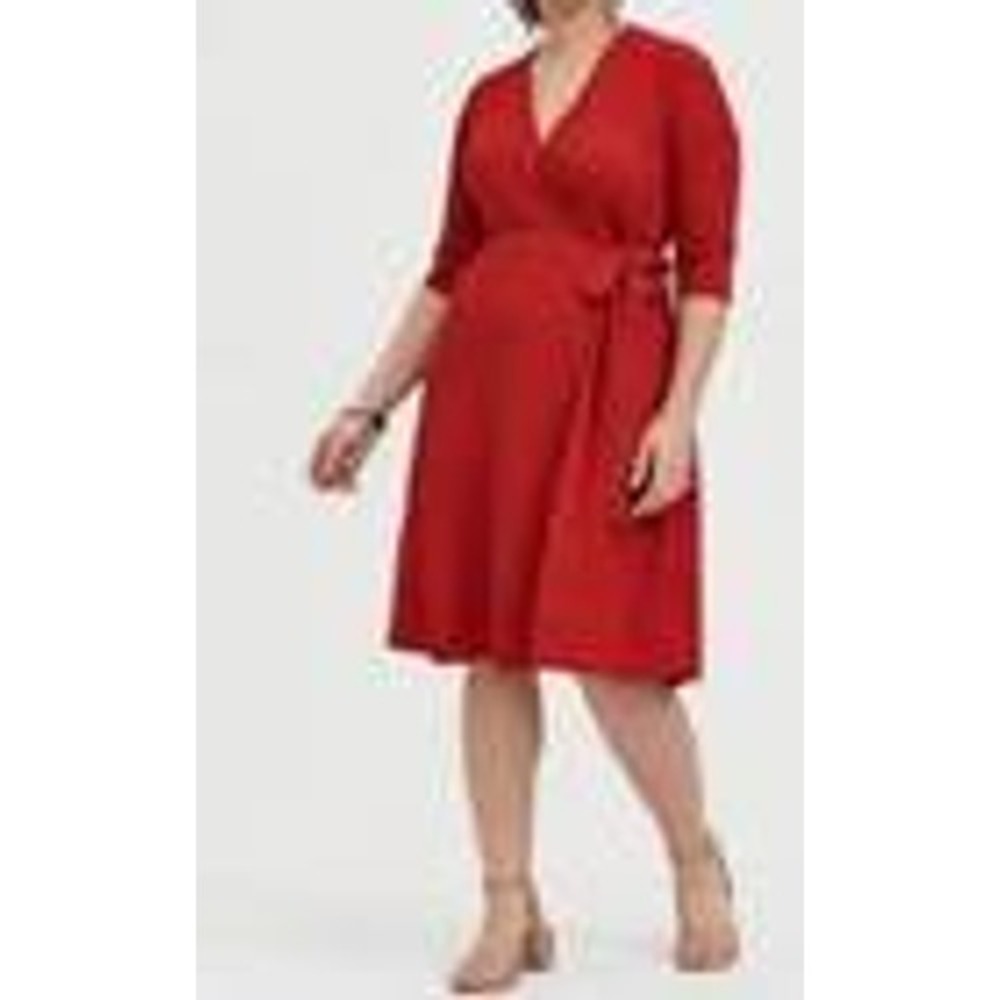 Torrid Women's Burnt Orange 3/4 Sleeve Textured Faux Wrap Midi Dress Size 1X